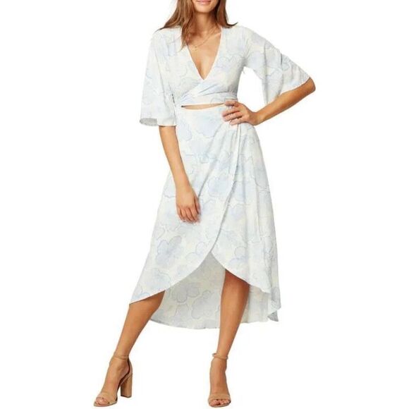 NWT L*Space Floral Faux Wrap Midi Dress Blue White Rayon Size M (038) - Picture 4 of 16